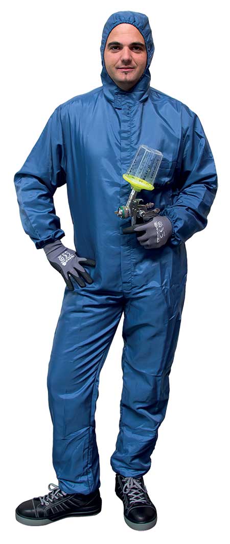 Herbruikbare wasbare polyester spuitoverall met capuchon en borstzak